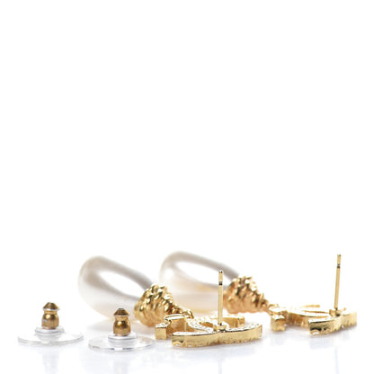 Chanel Crystal Pearl CC Drop Earrings Gold 3 of 4