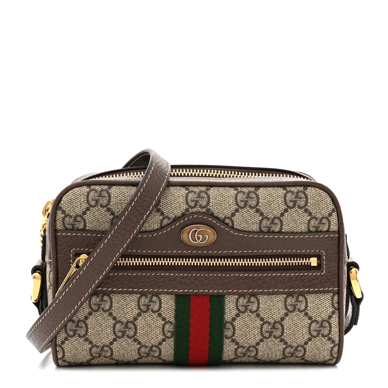 Gucci GG Supreme Monogram Web Mini Ophidia Shoulder Bag Brown 1 of 11