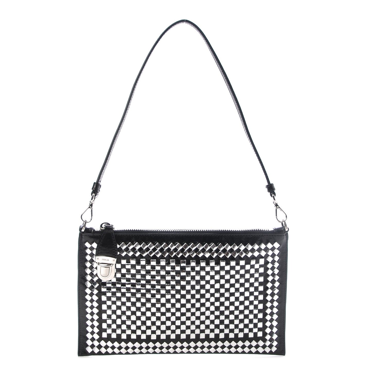 Goatskin Woven Pochette Black Argento