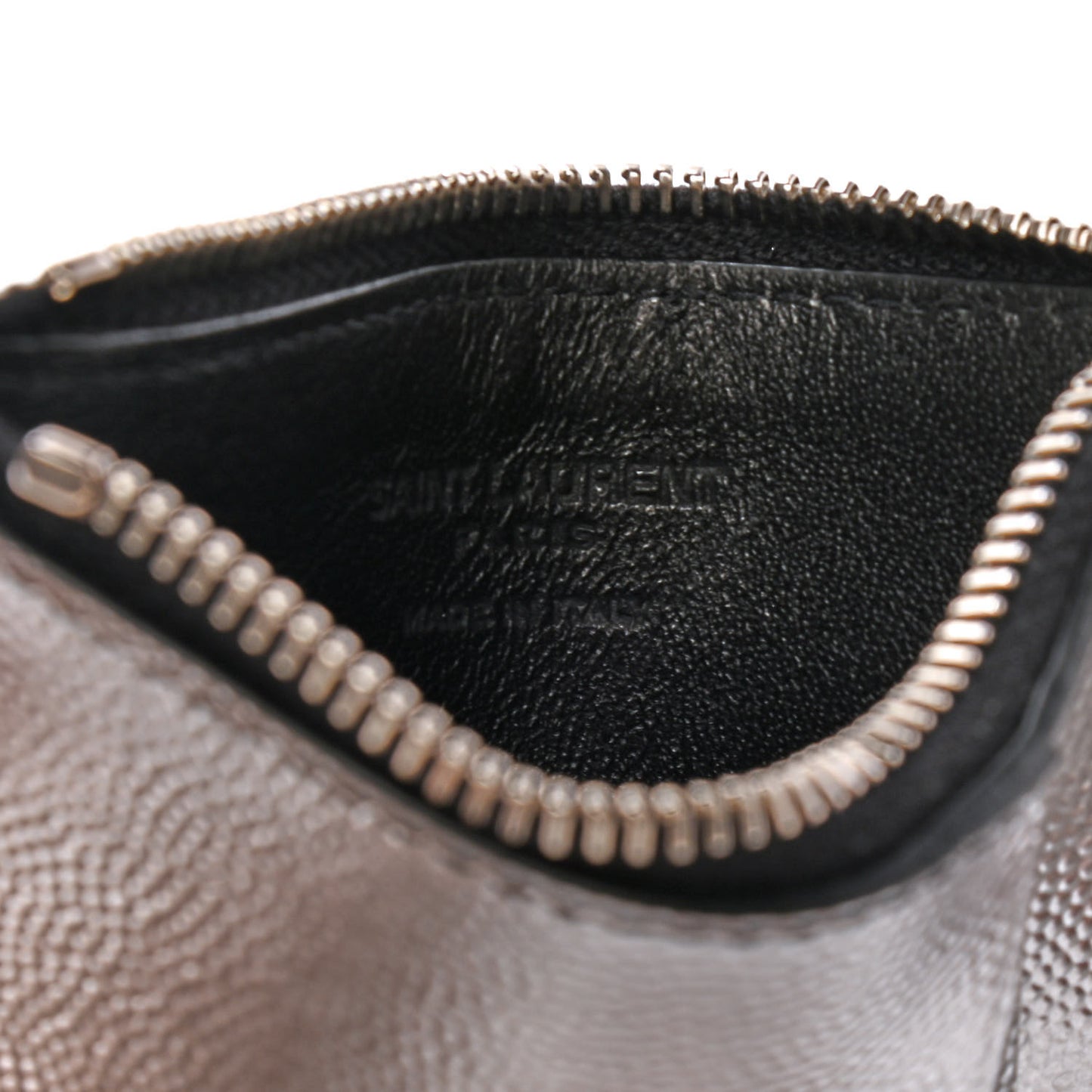 Grained Calfskin 5 Fragments Zip Pouch Card Holder Silver
