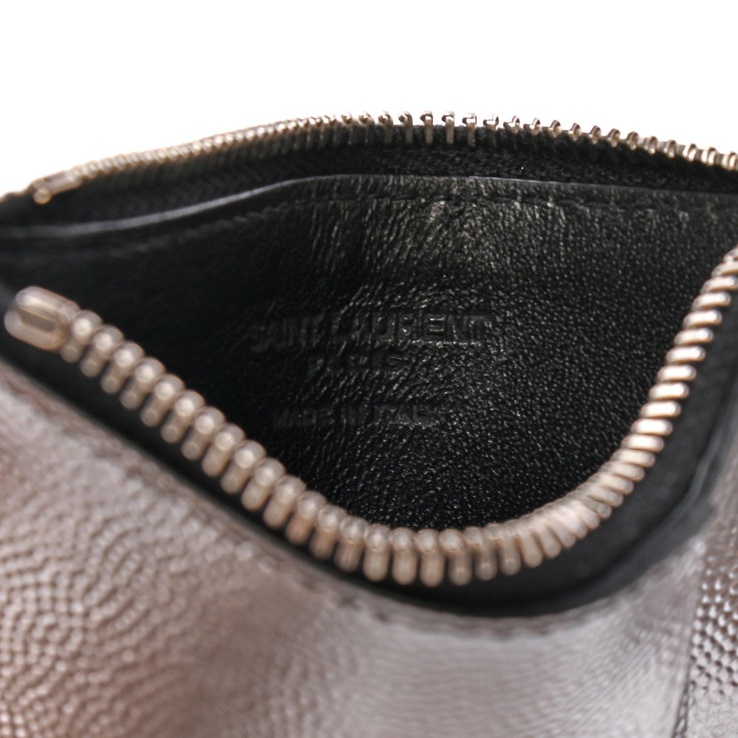Saint Laurent Grained Calfskin 5 Fragments Zip Pouch Card Holder Silver 6 of 7