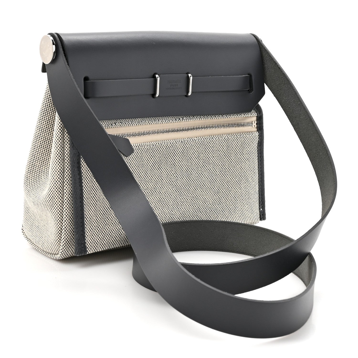 Hermes Military Toile Vache Hunter Herbag Zip Retourne 20 Ecru Ardoise 3 of 11