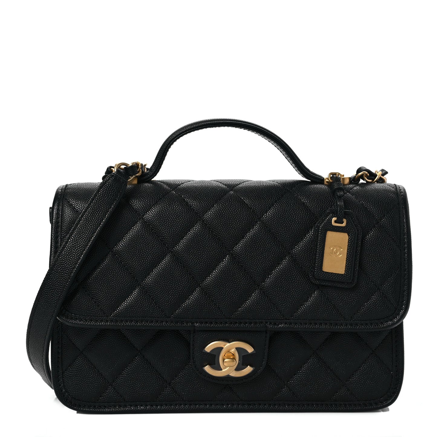 Caviar Quilted School Memory Small Top Handle Flap Black