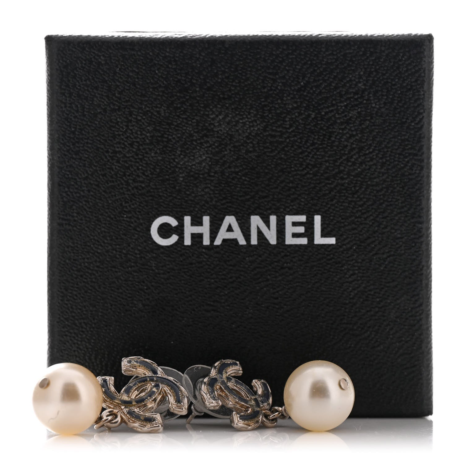Chanel Pearl Enamel CC Drop Earrings Black Gold 5 of 5