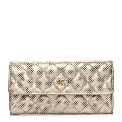 Chanel Metallic Perforated Lambskin Quilted Large Gusset Flap Wallet Light Pink 1 of 13