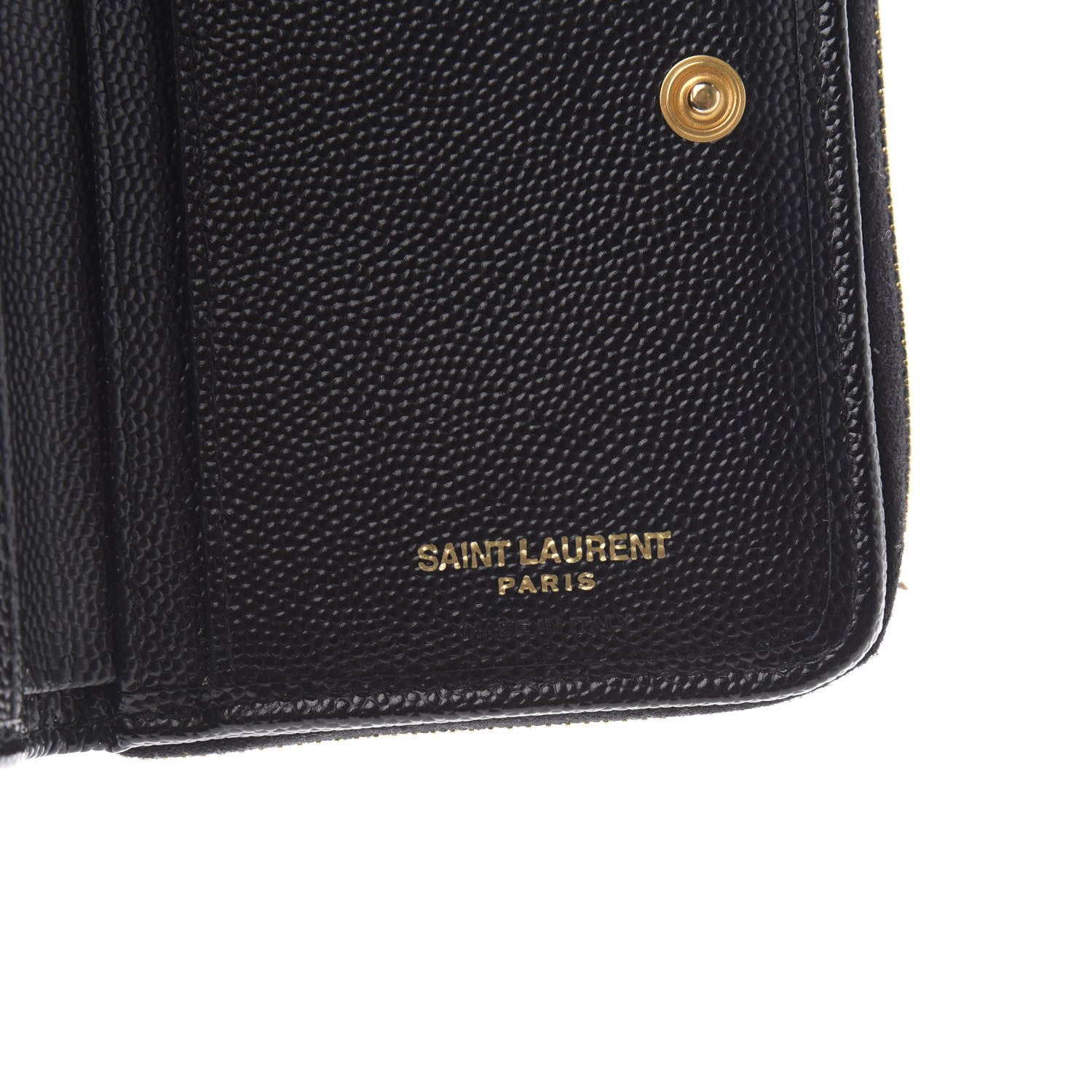 Saint Laurent Grain De Poudre Matelasse Chevron Monogram Compact Zip Around Wallet Black 6 of 7