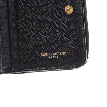 Saint Laurent Grain De Poudre Matelasse Chevron Monogram Compact Zip Around Wallet Black 6 of 7