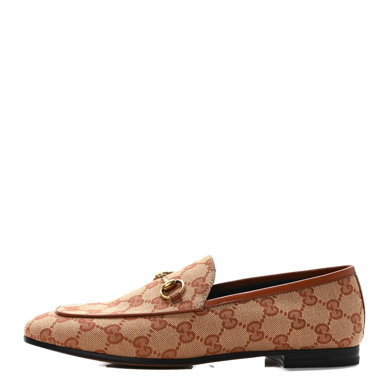 Gucci Canvas GG Monogram Horsebit Womens Jordaan Loafers 37.5 Beige Ruggine Rust 1 of 9