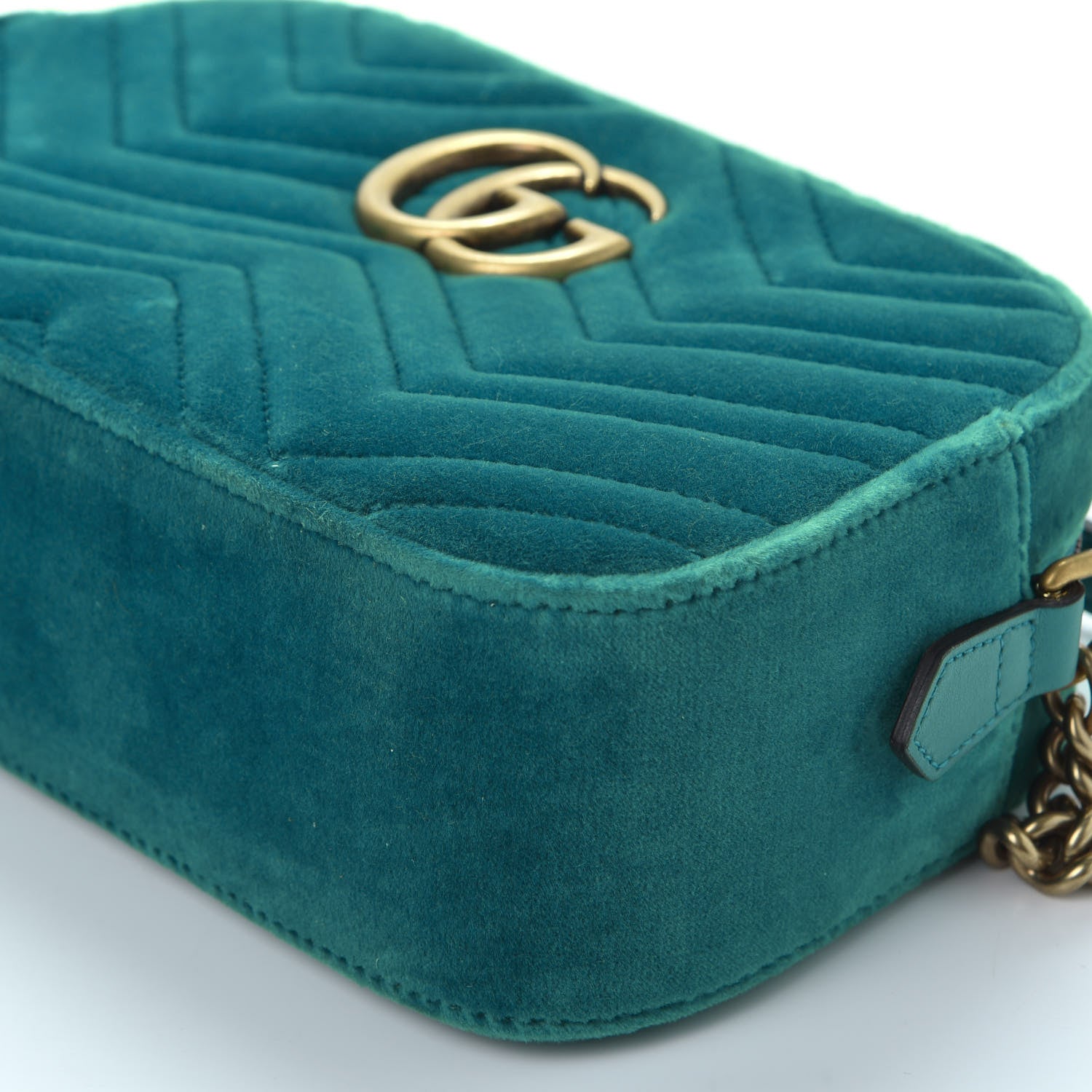 Gucci Velvet Matelasse Small GG Marmont Chain Shoulder Bag Pavone Cyan 6 of 9
