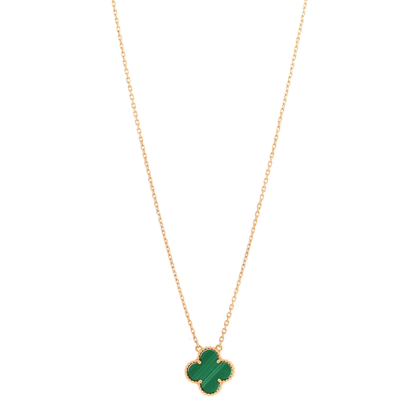 18K Yellow Gold Malachite Vintage Alhambra Pendant Necklace