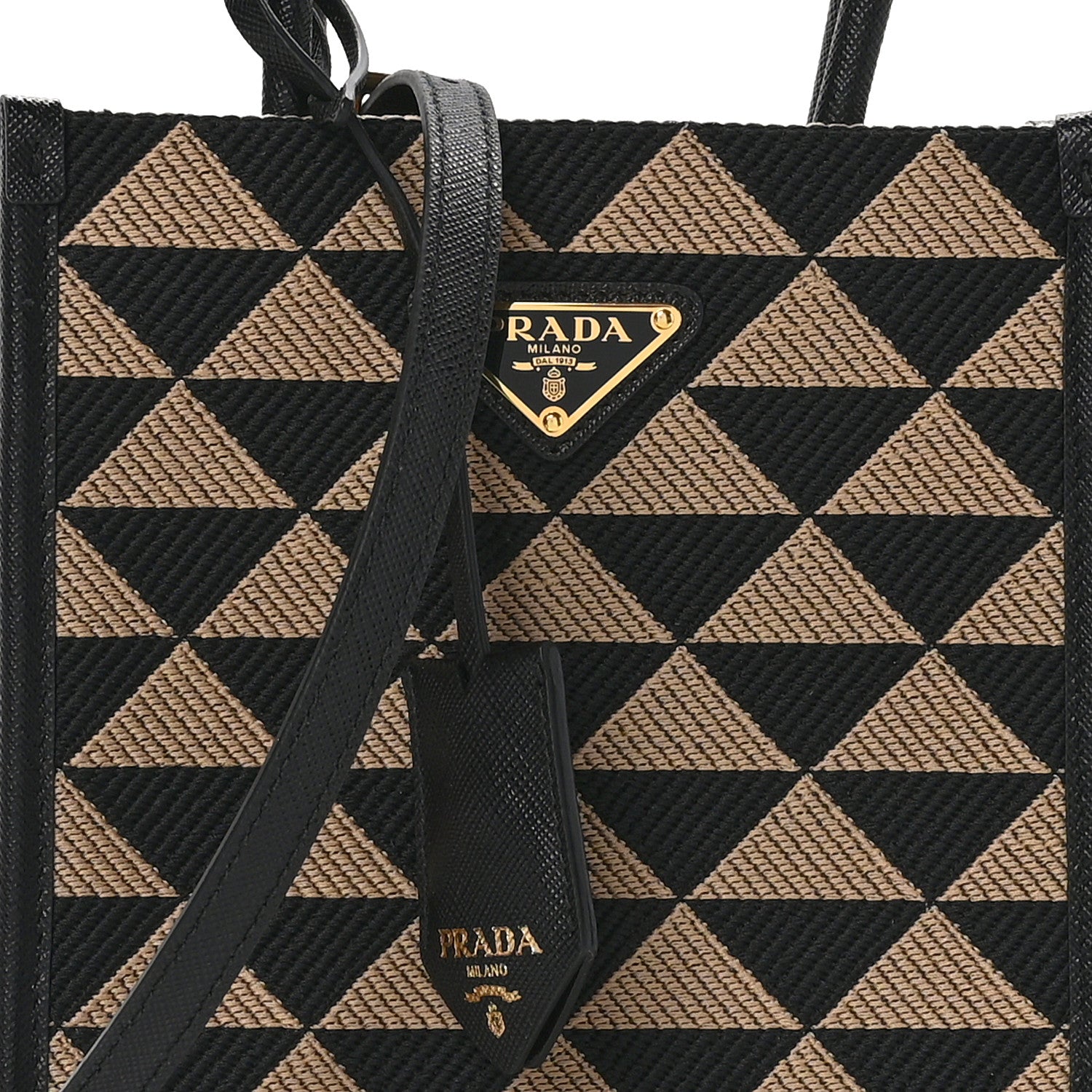 Prada Jacquard Saffiano Triangolo Symbole Embroidered Micro Tote Black Corda 7 of 9