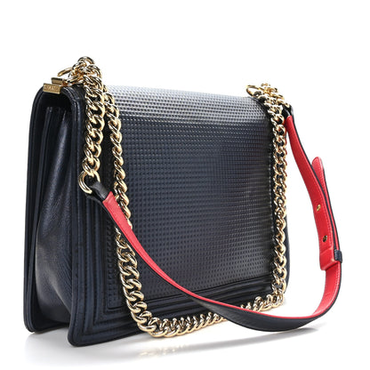Chanel Lambskin Embossed Large Boy Cube Flap Navy Blue 3 of 9