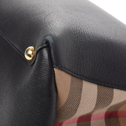 Burberry Calfskin House Check Medium Banner Tote Black 12 of 14