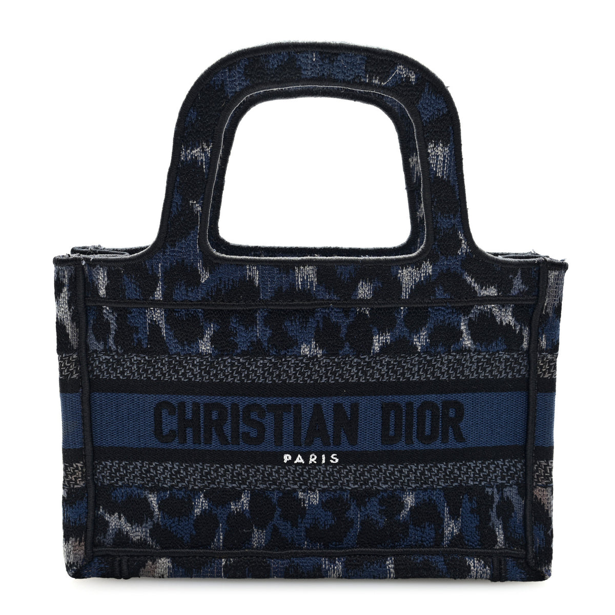 Christian Dior Canvas Mizza Embroidered Mini Leopard Book Tote Blue 1 of 10