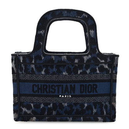 Christian Dior Canvas Mizza Embroidered Mini Leopard Book Tote Blue 1 of 10