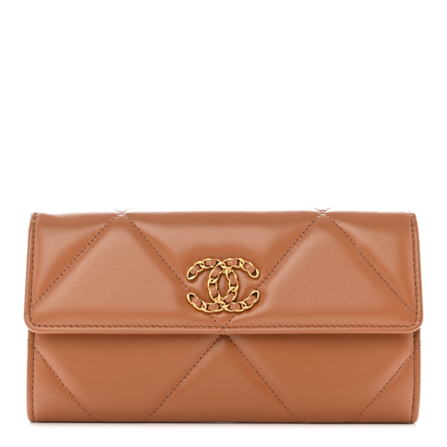 Lambskin Quilted Chanel 19 Flap Wallet Brown
