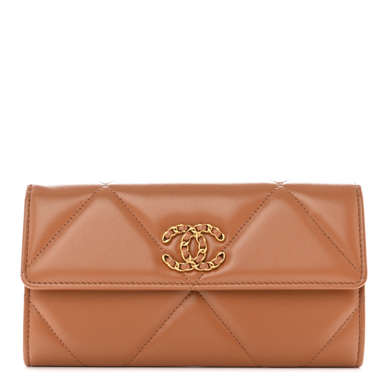 Chanel Lambskin Quilted Chanel 19 Flap Wallet Brown 1 of 10