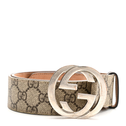 Gucci GG Supreme Monogram Selleria Calfskin Interlocking G 40mm Belt 85 34 Beige Ebony Cocoa 1 of 6