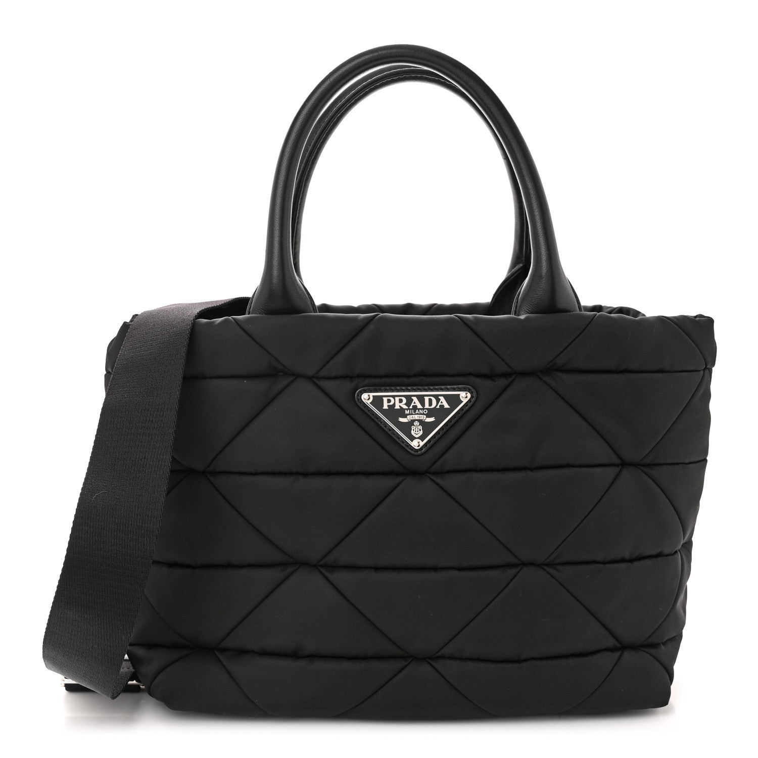 Prada Re-Nylon Nappa Triangle Quilted Padded Small Double Handled Zip Tote Black 1 of 11