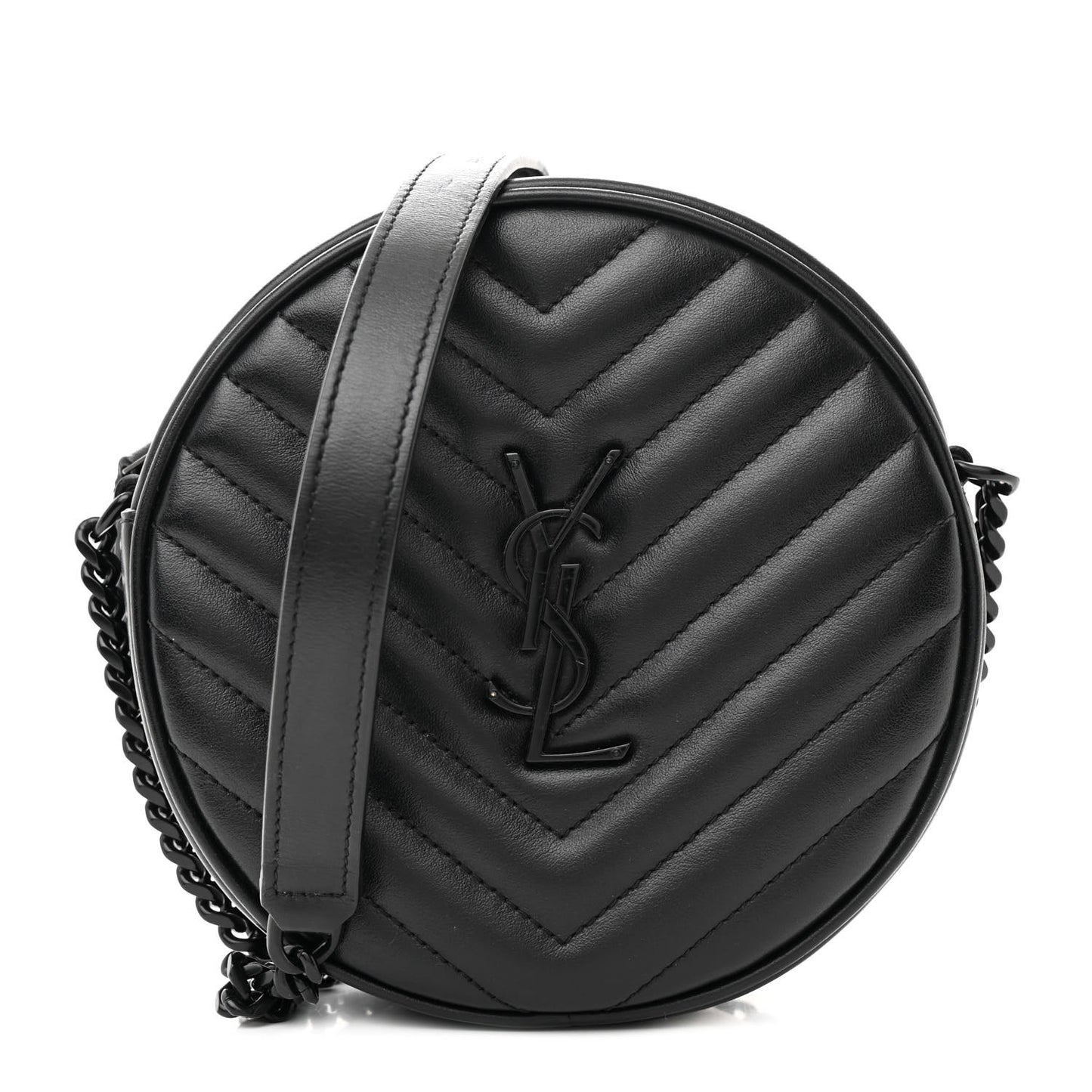 Calfskin Matelasse Chevron Round Vinyle Camera Bag Black
