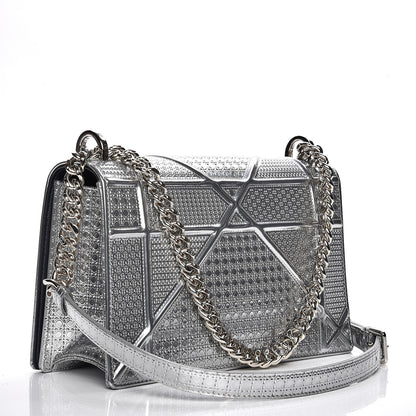 Christian Dior Metallic Patent Micro-Cannage Medium Diorama Flap Bag Silver 3 of 7
