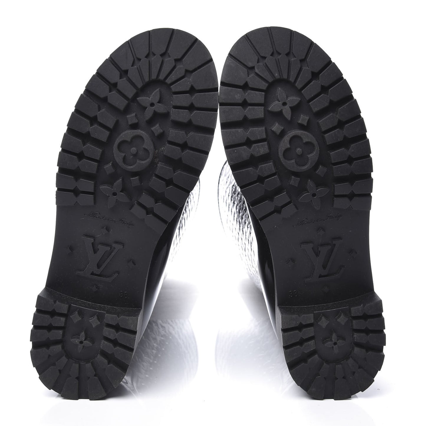 Rubber Embossed Monogram Splash Rain Boots 38 Black
