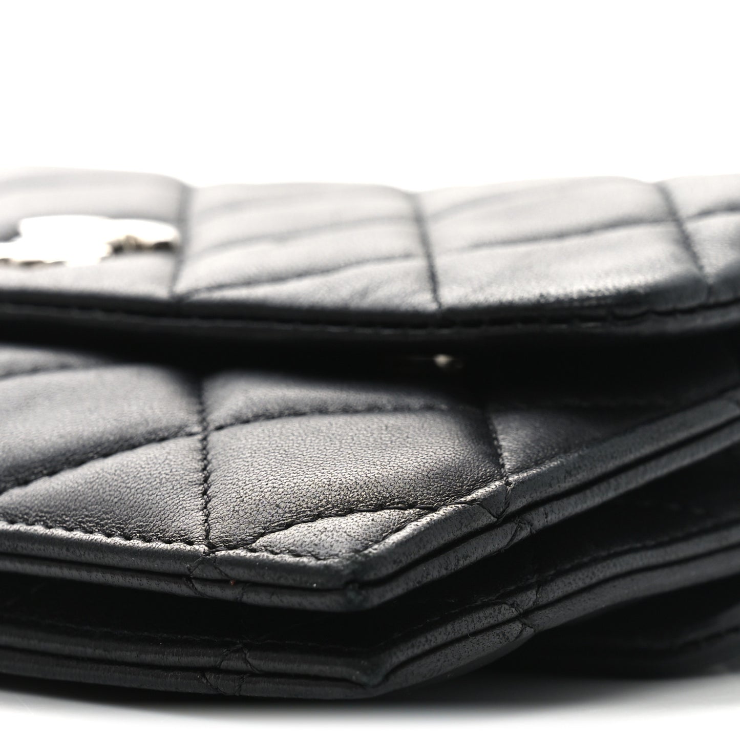 Lambskin Quilted Double Sided Wallet On Chain WOC Black