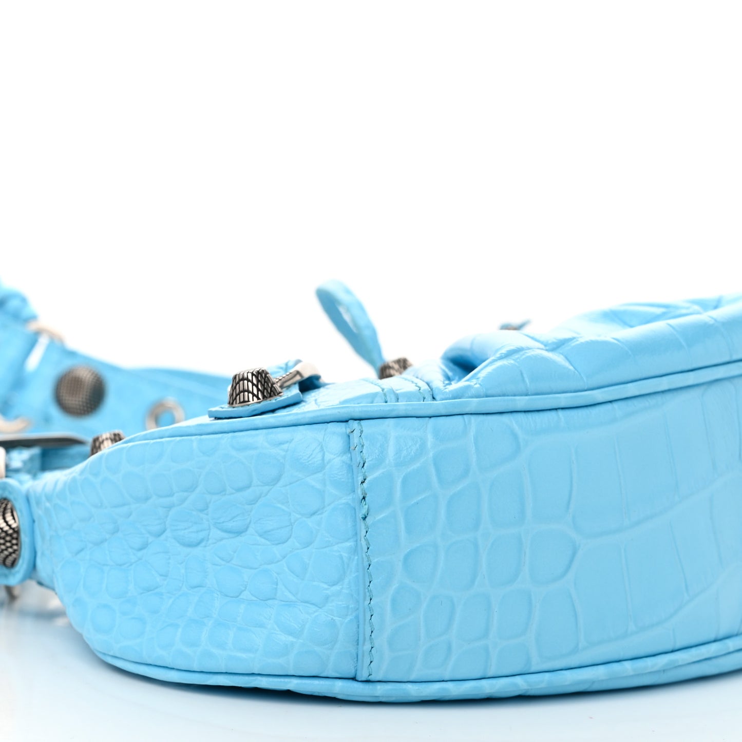 Extra Supple Calfskin Crocodile Embossed Le Cagole Shoulder Bag XS Sky Blue