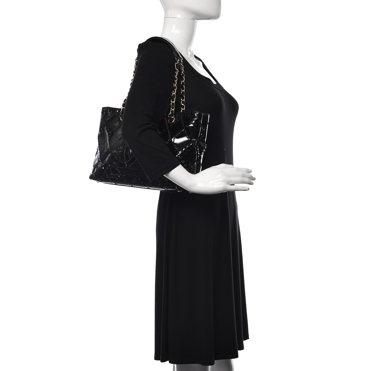 Chanel Patent Perforated CC Shopping Tote Black 2 of 21