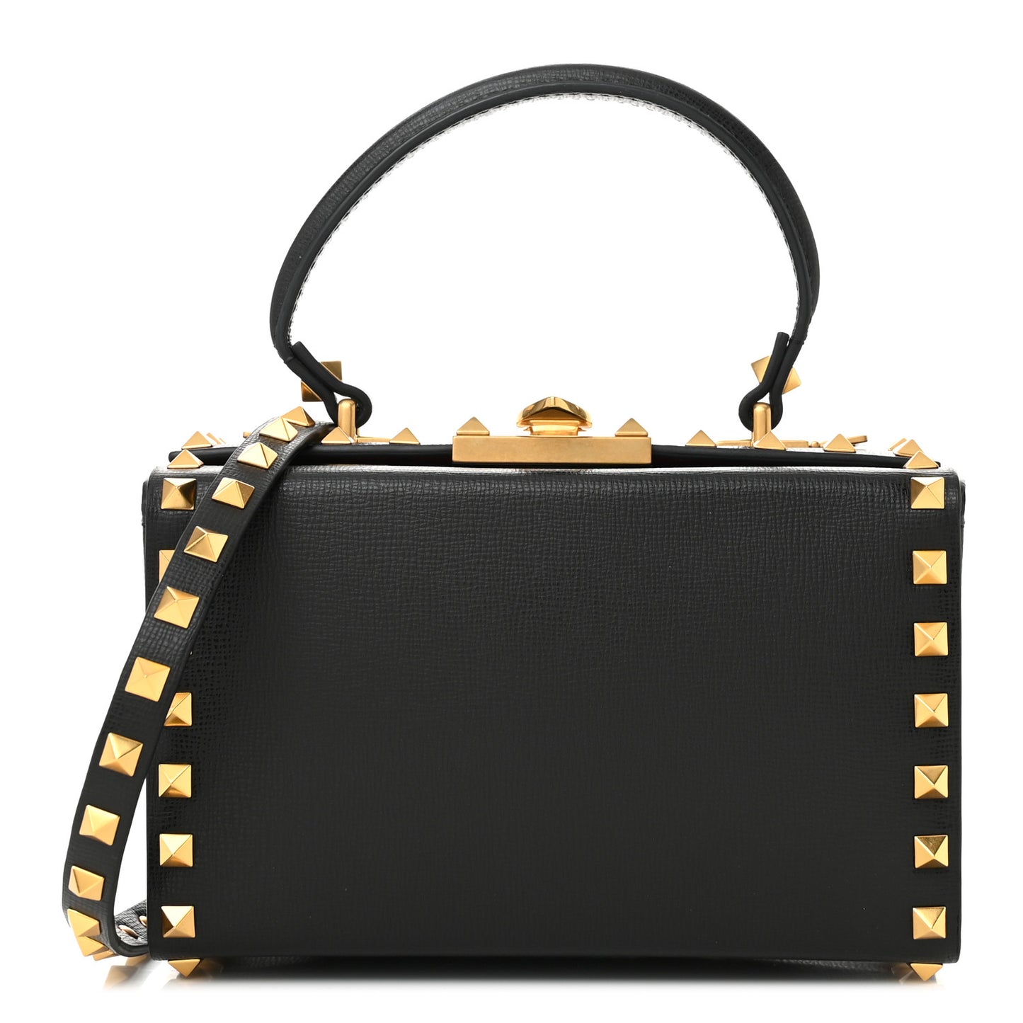 Grainy Calfskin Rockstud Alcove Box Top-Handle Bag Black
