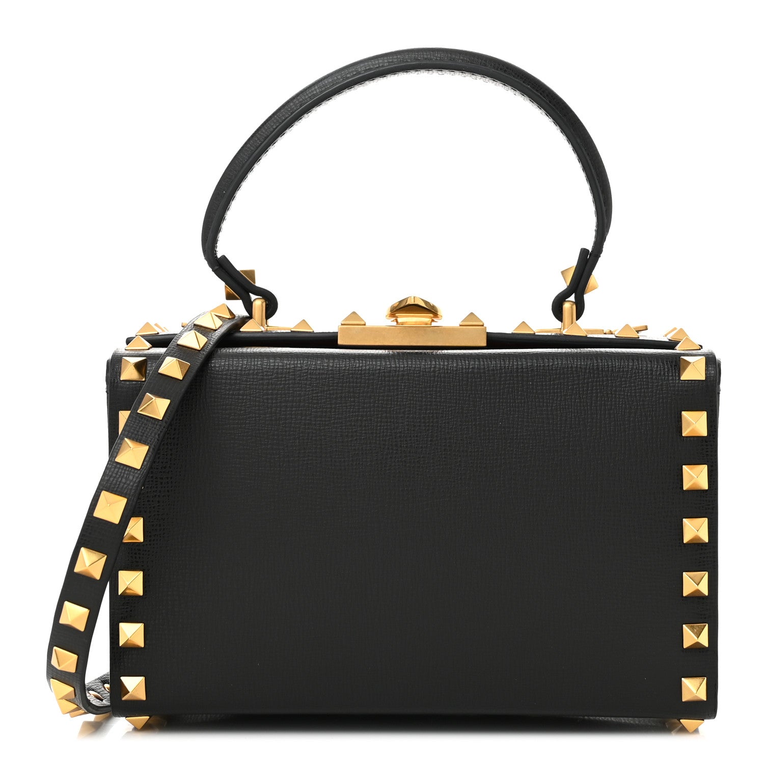 Valentino Garavani Grainy Calfskin Rockstud Alcove Box Top-Handle Bag Black 1 of 10
