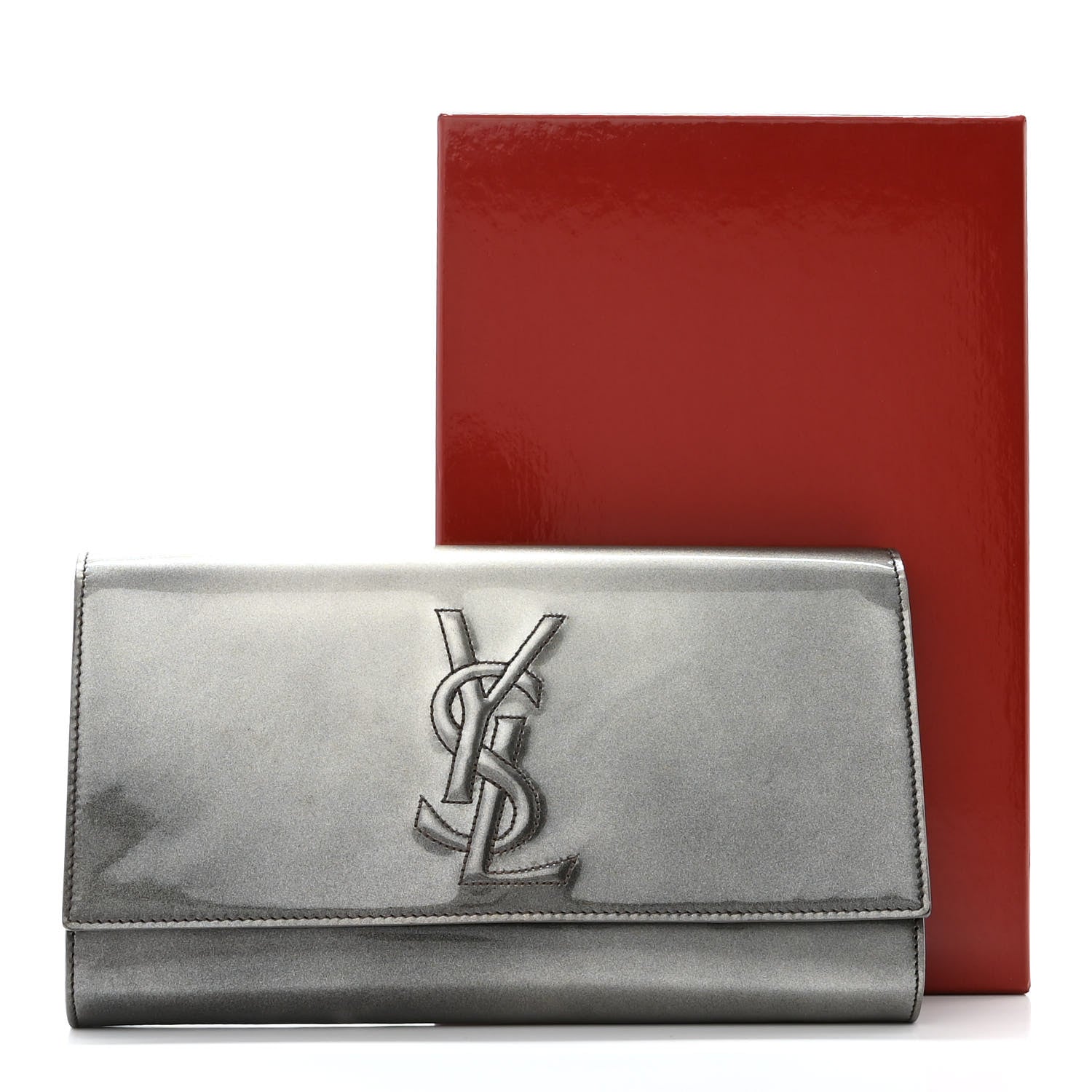 Saint Laurent Patent Large Belle De Jour Clutch Grey 11 of 11