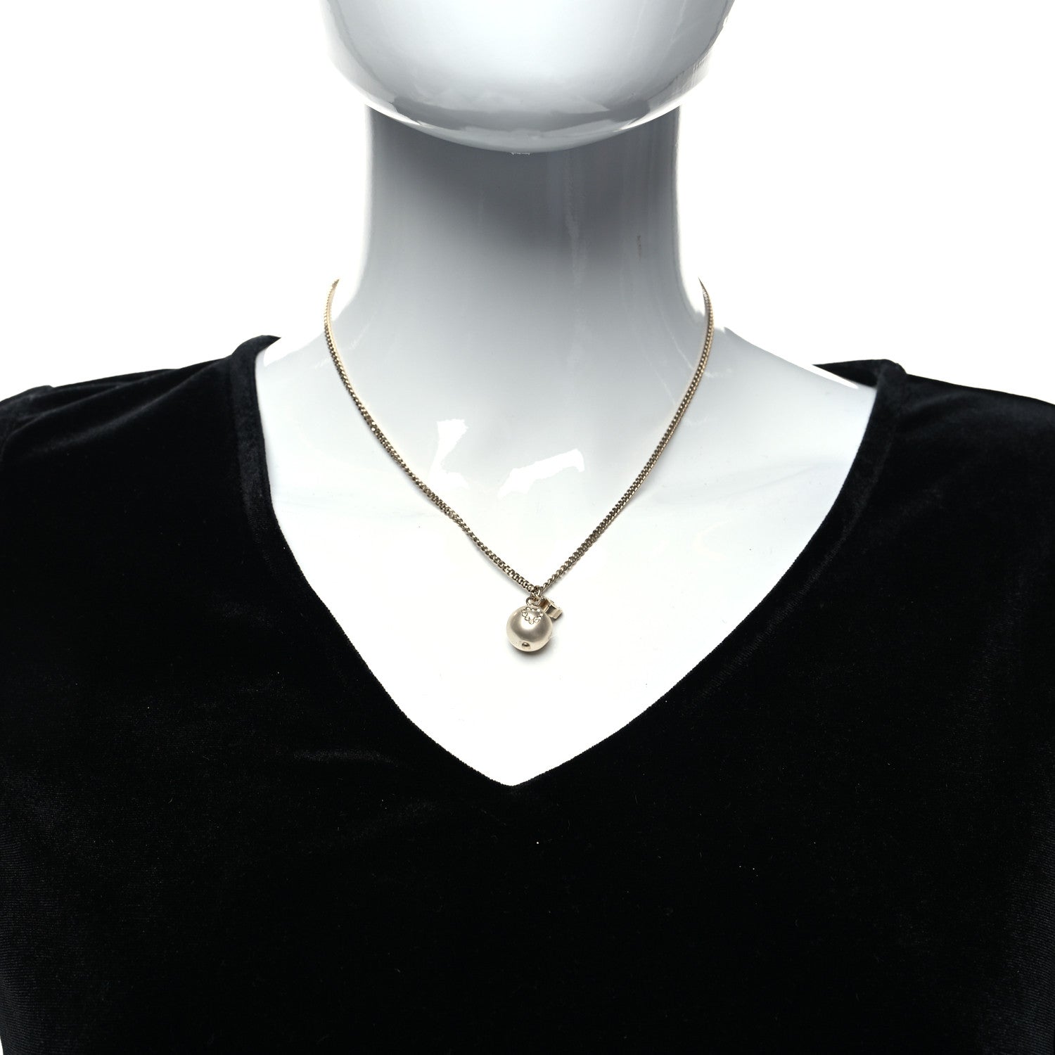 Chanel Pearl Crystal CC Heart Necklace Gold White 2 of 5