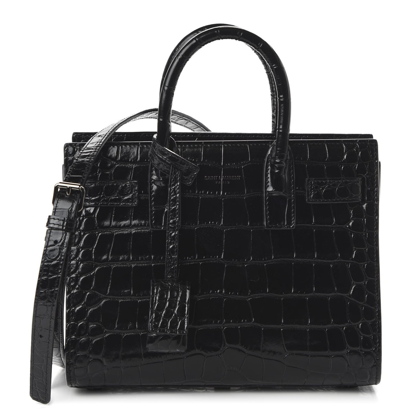 Calfskin Crocodile Embossed Nano Sac De Jour Black