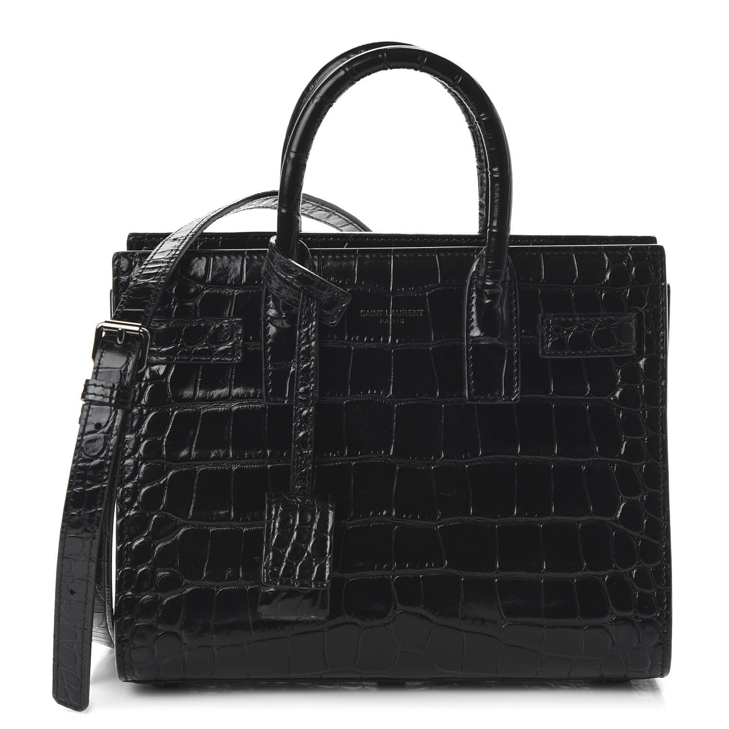 Saint Laurent Calfskin Crocodile Embossed Nano Sac De Jour Black 1 of 10