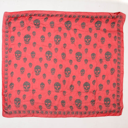 Alexander McQueen Silk Chiffon Skull Scarf Red Black 3 of 6
