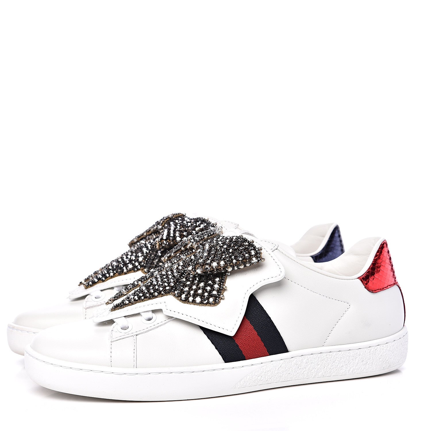 Gucci Calfskin Ayers Web Womens Ace Bow Lace Sneakers 35.5 White 3 of 10