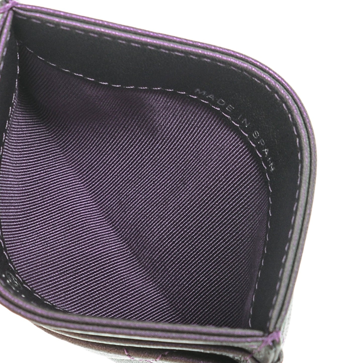 Metallic Lambskin Quilted Card Holder Dark Purple