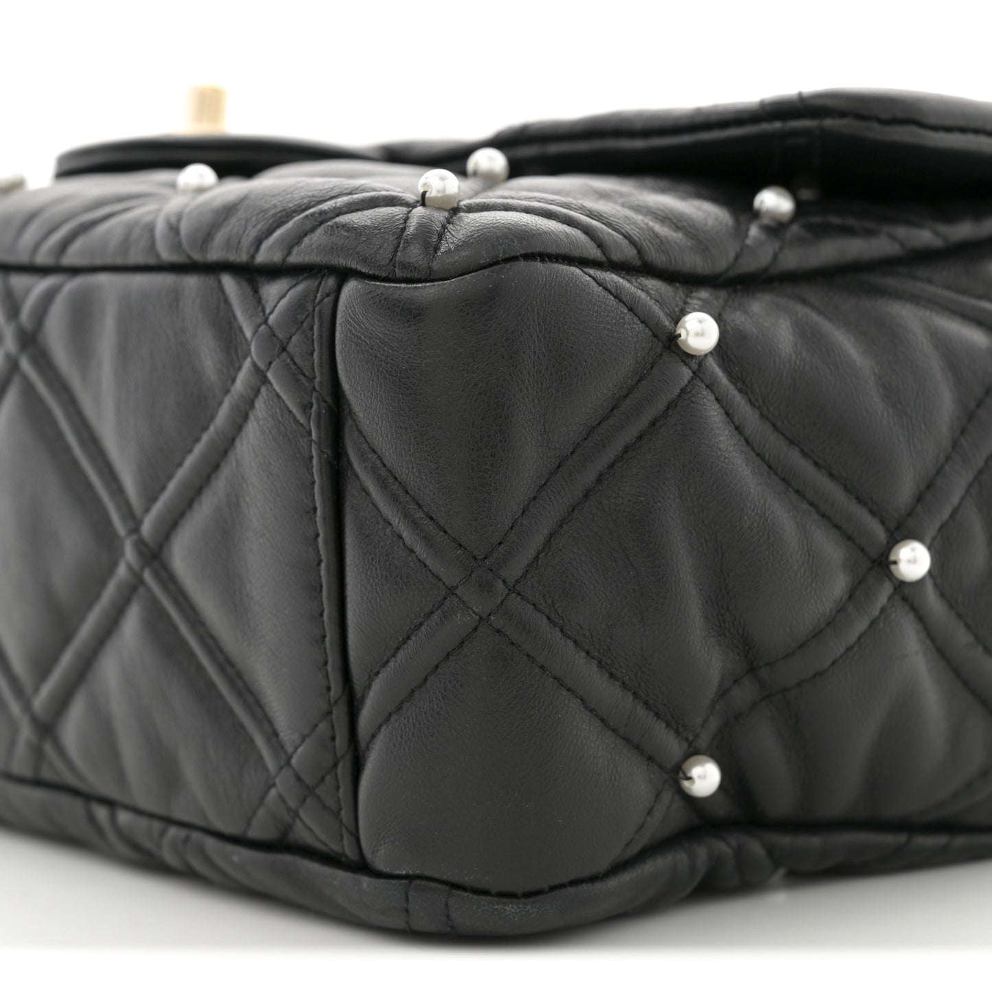 Lambskin Quilted Pearl Studded Flap Black
