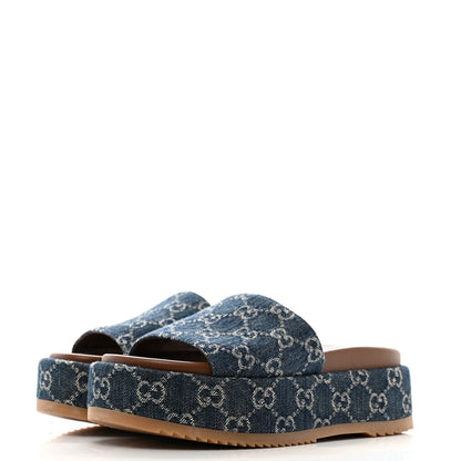 Gucci New Denim GG Monogram Angelina Platform 55mm Slide Sandals 36.5 Blue Tea 4 of 11