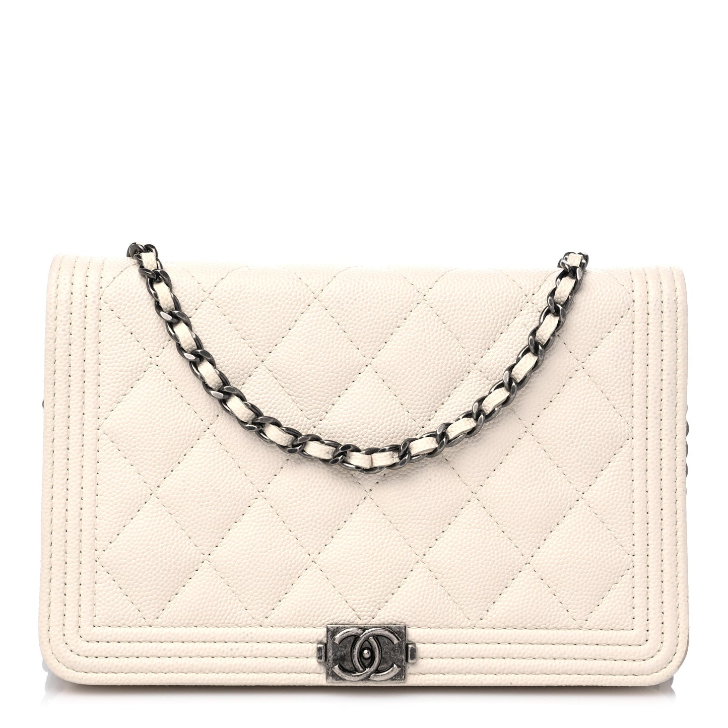 Caviar Quilted Boy Wallet On Chain WOC White