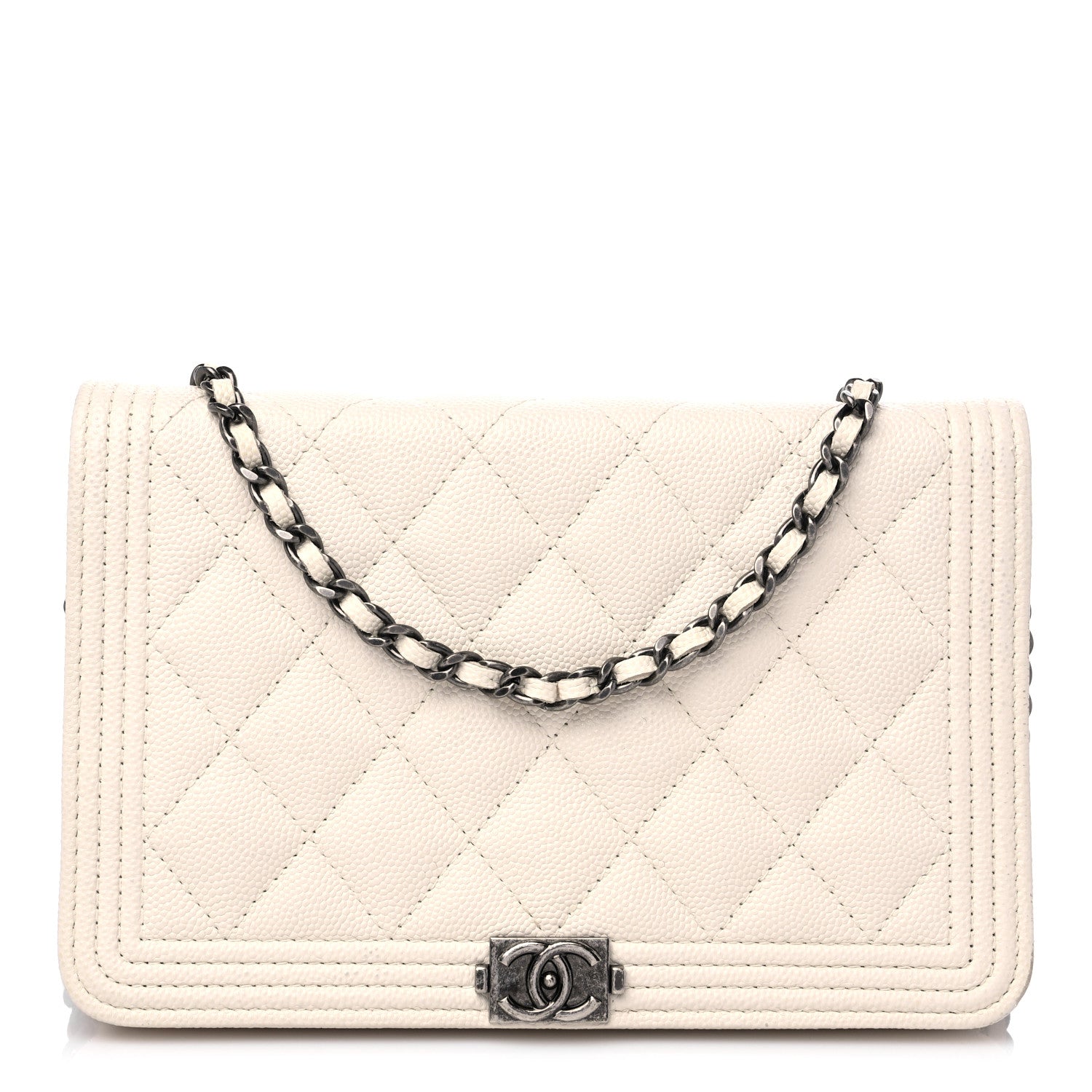 Chanel Caviar Quilted Boy Wallet On Chain WOC White 1 of 14