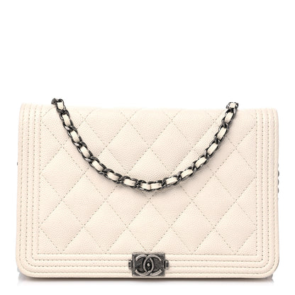 Chanel Caviar Quilted Boy Wallet On Chain WOC White 1 of 14