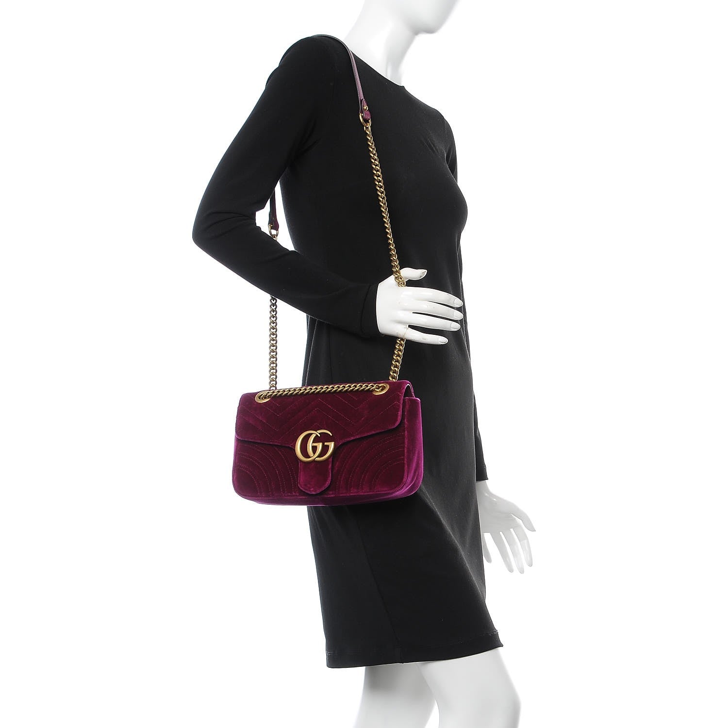 Gucci Velvet Matelasse Small GG Marmont Shoulder Bag Fuchsia Violet Cyclamen 2 of 8