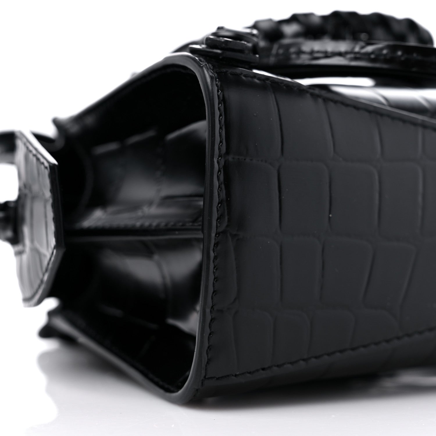 Balenciaga Semi Shiny Calfskin Crocodile Embossed Neo Classic Black Hardware Nano City Crossbody Black 6 of 7
