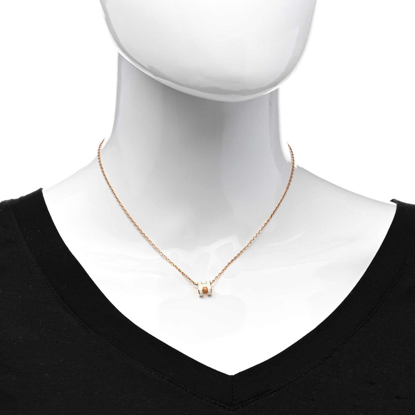 Lacquered Rose Gold Mini Pop H Pendant Necklace White