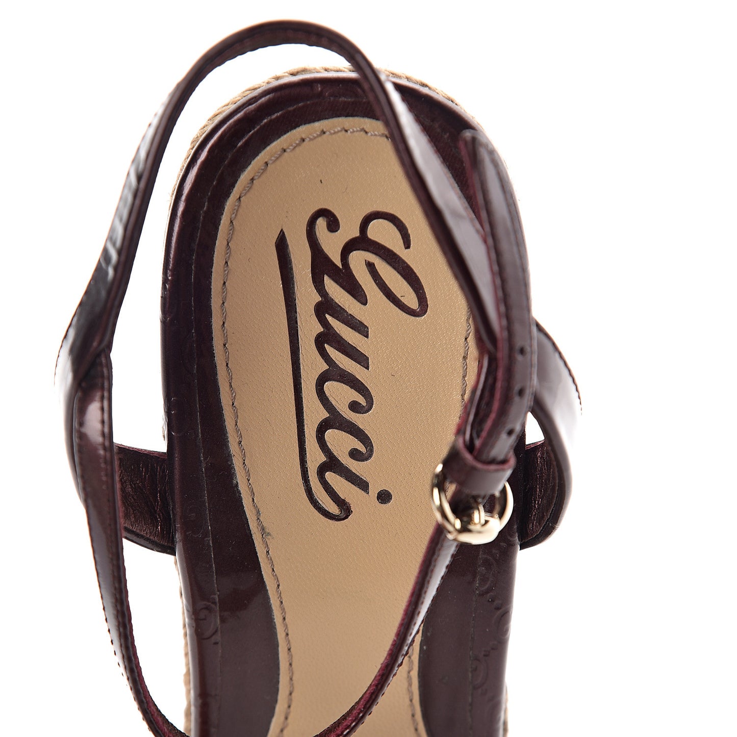Patent Microguccissima Penelope Espadrille Wedge Sandals 38 Purple