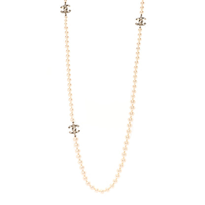 Chanel Baguette Crystal Pearl CC Long Necklace Black Gold 1 of 8