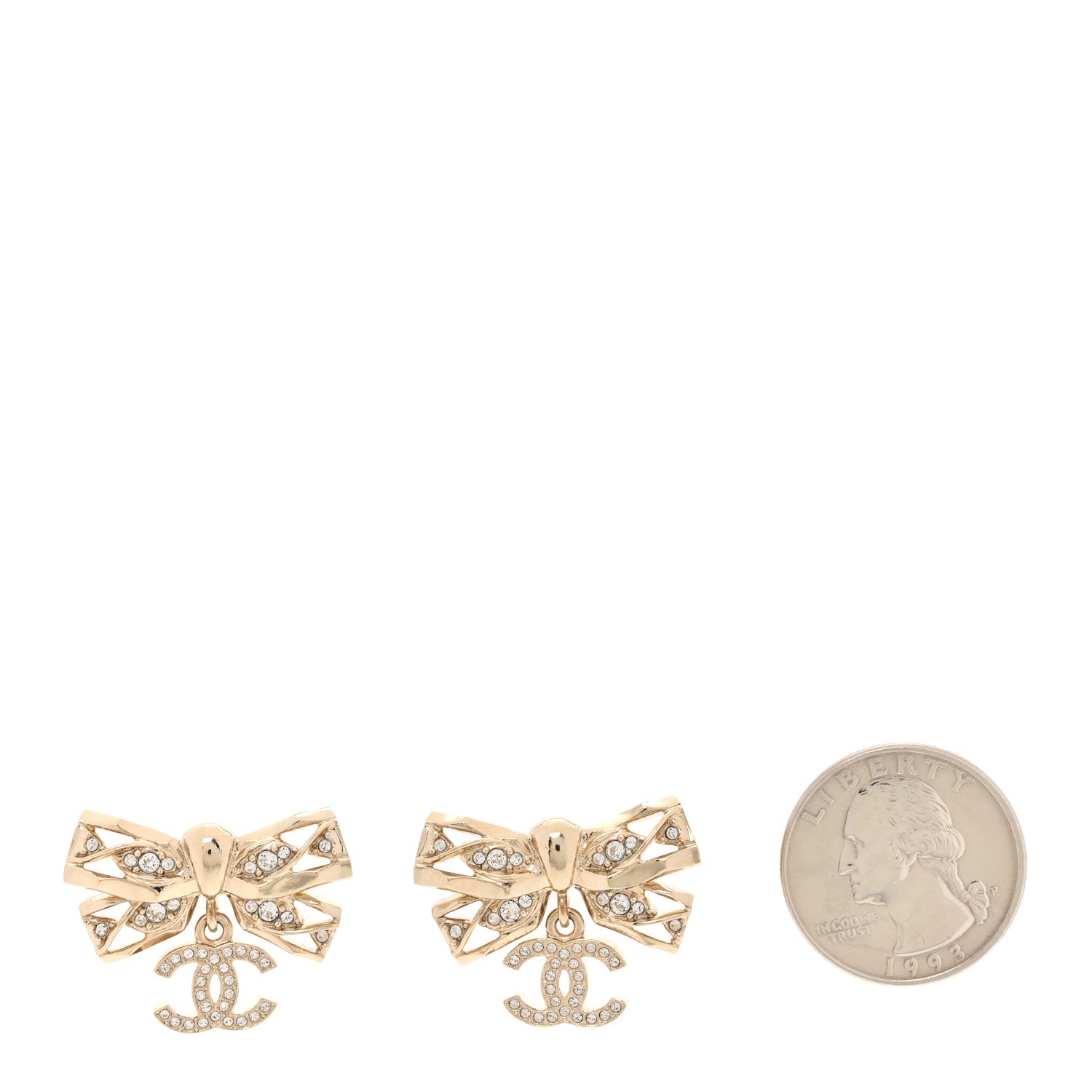 Chanel Crystal CC Bow Drop Earrings Gold 2 of 5