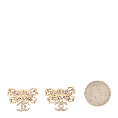 Chanel Crystal CC Bow Drop Earrings Gold 2 of 5